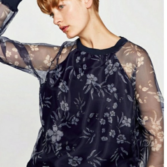 ZARA SHEER PRINTED TOP - Picture 2 of 5